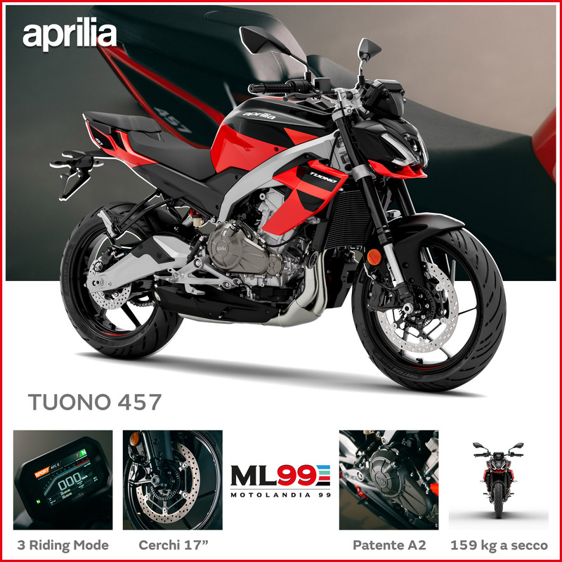ML99 Promo nuova Aprilia Tuono 457 | Dettagli e vista generale mobile